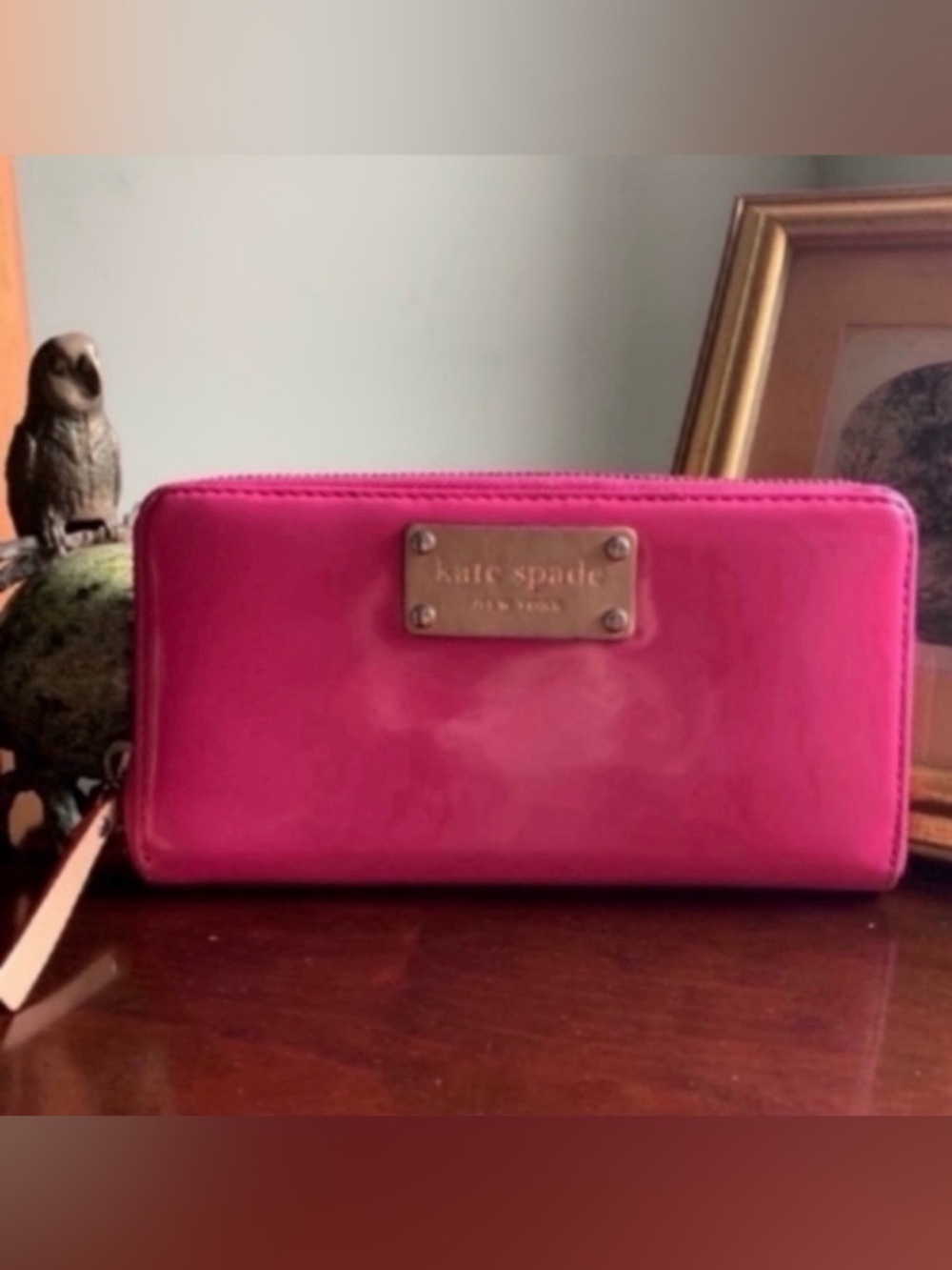 kate spade Patent Hot Pink Zip Wallet with Gold Plaque